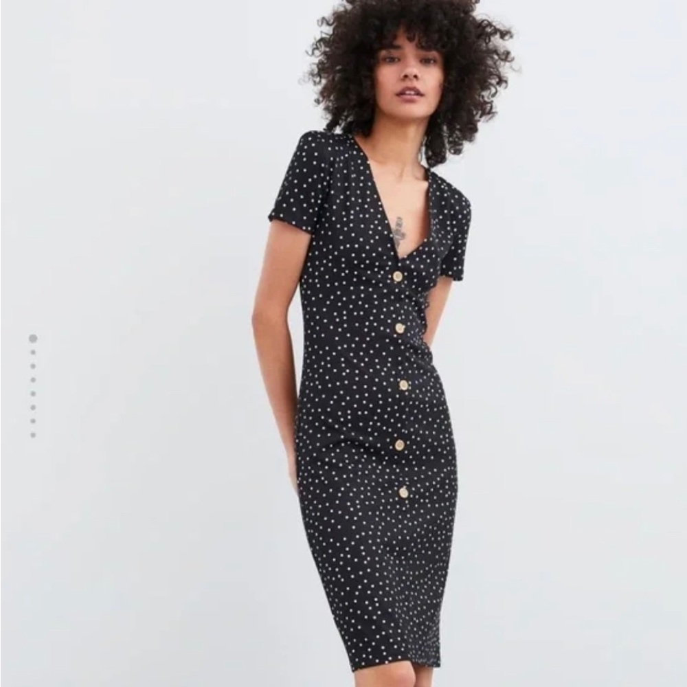 Zara Polka Dot Buttoned Dress